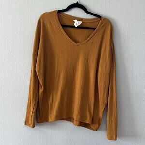 For the Republic Women’s V-Neck Long Sleeve Top Size M Brown Mustard Casual